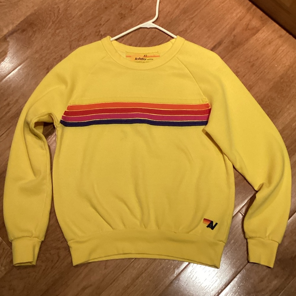 💲SOLD💲Aviator Nation Yellow Sweater with Multicolor Stripes